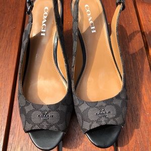 Coach Black Smoke Ferry Signature Wedge Sandal